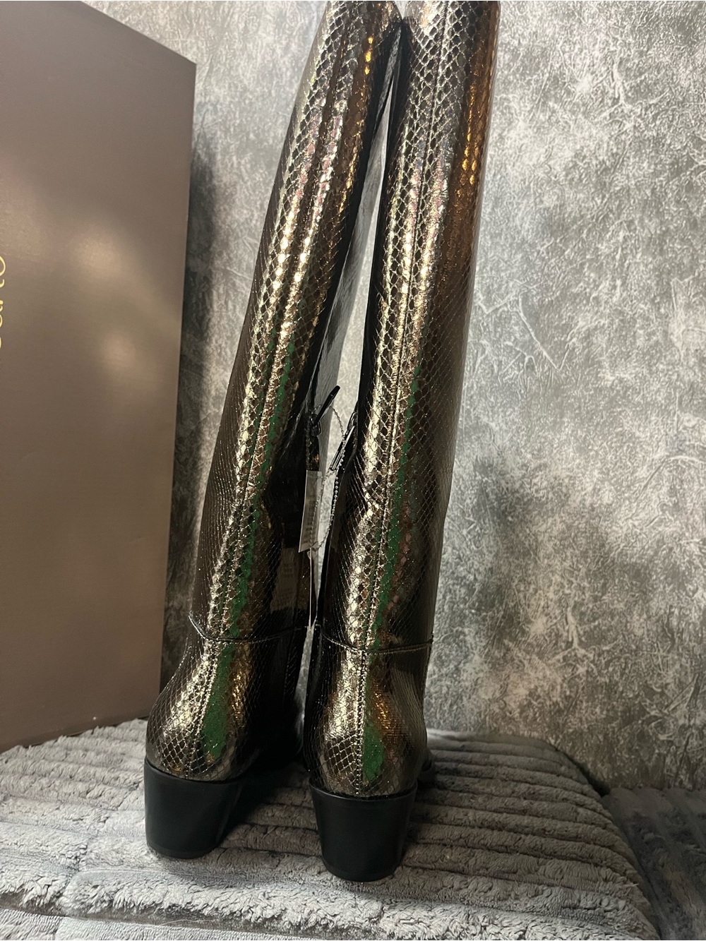 Franco Sarto Tall women's boots western feel metallic snake skin LEATHER - Picture 3 of 7